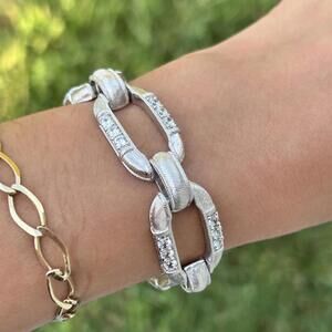 Judith Ripka Chunky Link Bracelet with CZ Accents in 925 Sterling Silver